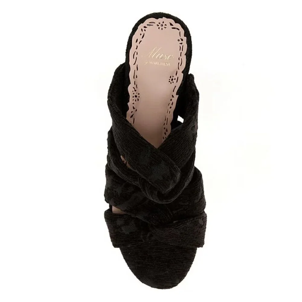 NEW Muse by Marchesa Iris Velvet Knotted Dress Slide Sandals in Black